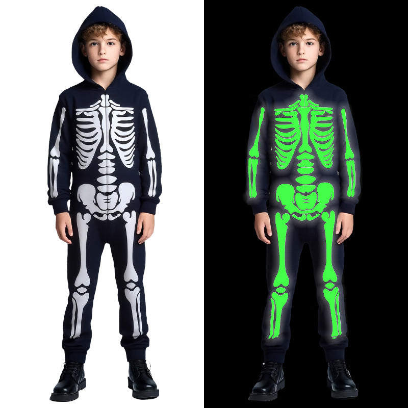 Déguisement Halloween enfant : squelette lumineux à capuche