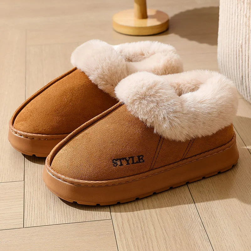 Nouvelle plate-forme bottes de neige pour femmes maison épaisse chaude laine chaussures femmes en plein air anti-dérapant fourrure velours cheville bottes courtes chaussures