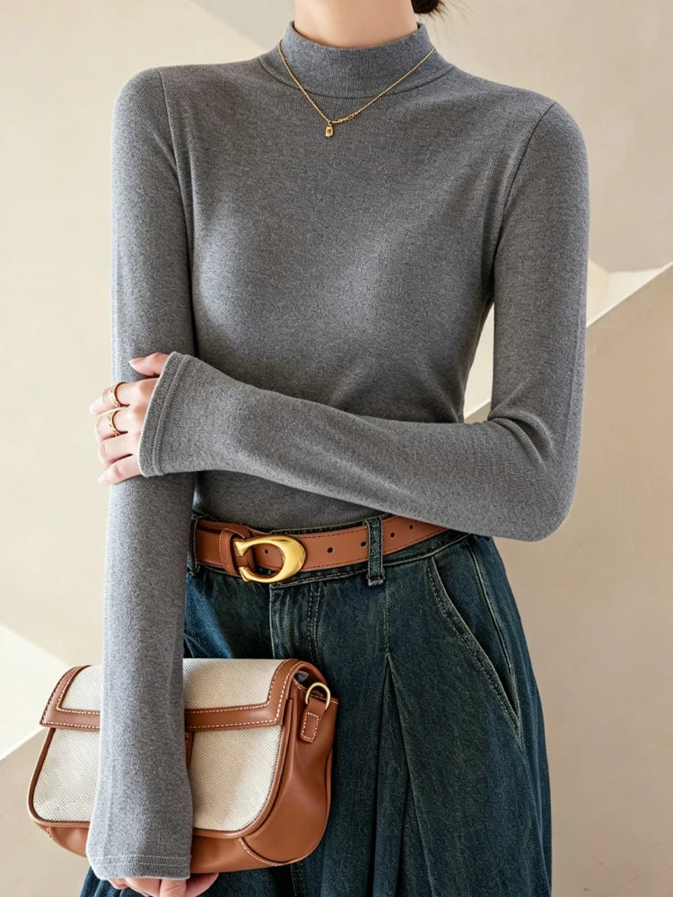 Haut thermique femme à col montant doublé polaire