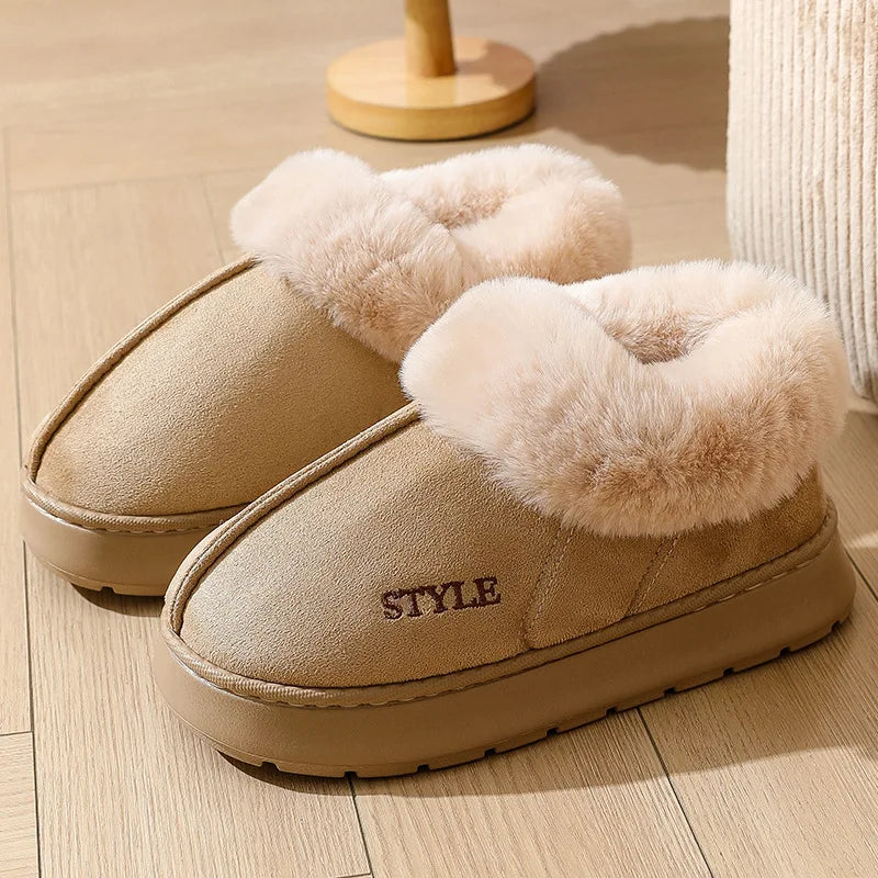 Nouvelle plate-forme bottes de neige pour femmes maison épaisse chaude laine chaussures femmes en plein air anti-dérapant fourrure velours cheville bottes courtes chaussures