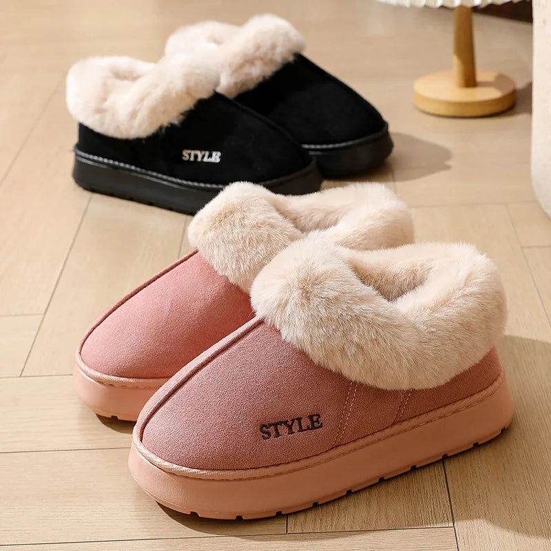 Nouvelle plate-forme bottes de neige pour femmes maison épaisse chaude laine chaussures femmes en plein air anti-dérapant fourrure velours cheville bottes courtes chaussures