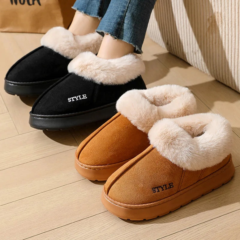Nouvelle plate-forme bottes de neige pour femmes maison épaisse chaude laine chaussures femmes en plein air anti-dérapant fourrure velours cheville bottes courtes chaussures