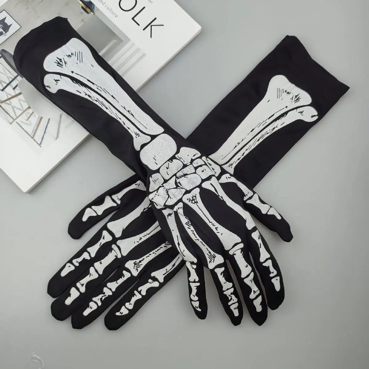 Gants longs squelette pour Halloween – 38 cm