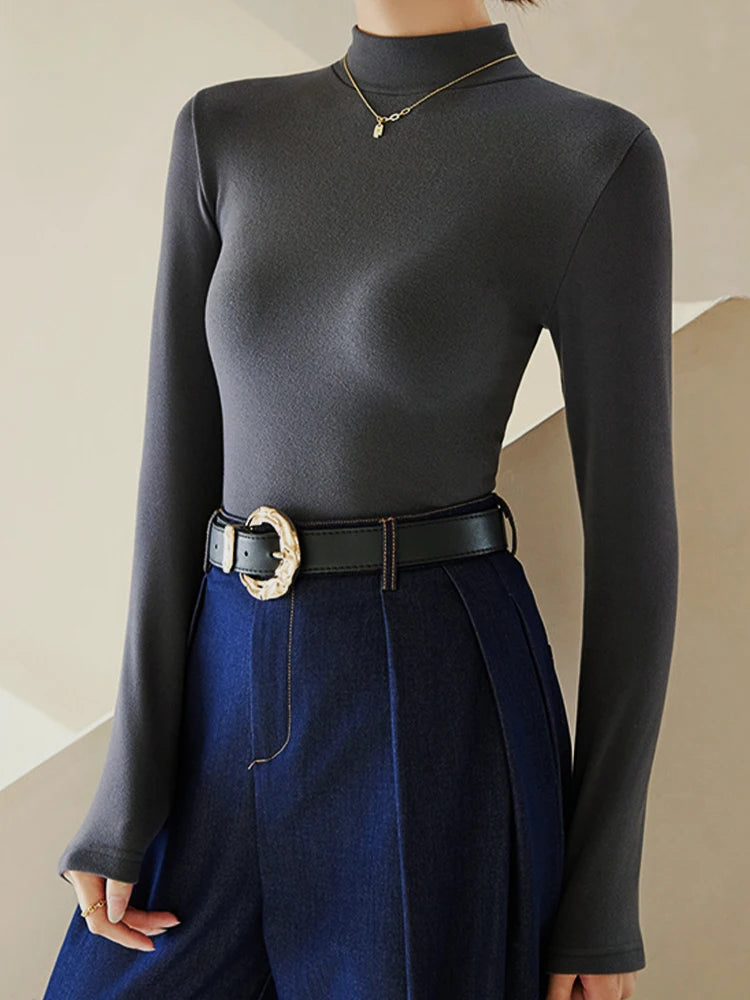 Haut thermique femme à col montant doublé polaire