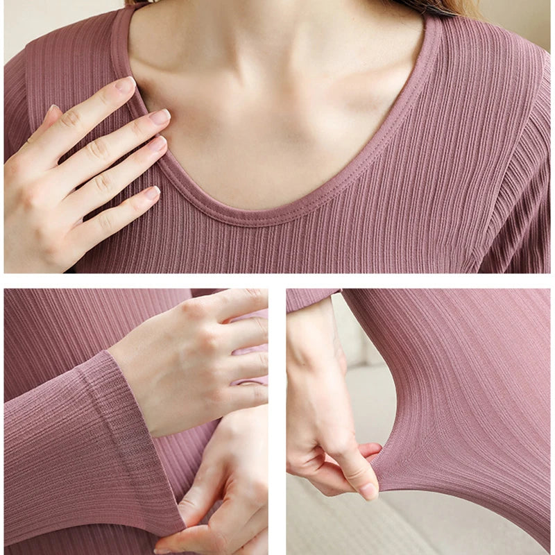 1 ensemble de sous-vêtements thermiques chauds, intimes Sexy pour dames, ensembles longs en forme de femmes, col moyen, vêtements de mise en forme thermique