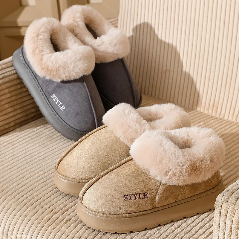 Nouvelle plate-forme bottes de neige pour femmes maison épaisse chaude laine chaussures femmes en plein air anti-dérapant fourrure velours cheville bottes courtes chaussures
